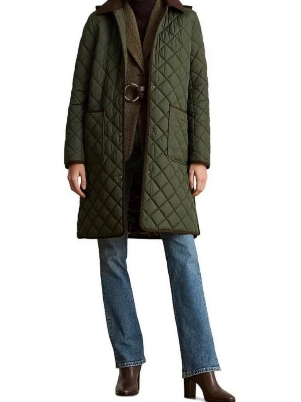 $235 Lauren Ralph Lauren Women's Fall Hooded Quilted Coat Loden Green XL NWT
